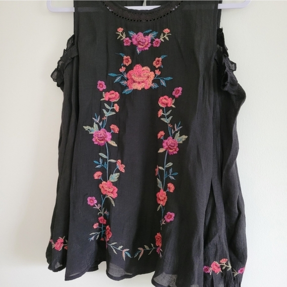 UMGEE Floral Embroidered Gauze Cotton Cold Sleeve Sheer Blouse Top S - Picture 5 of 9